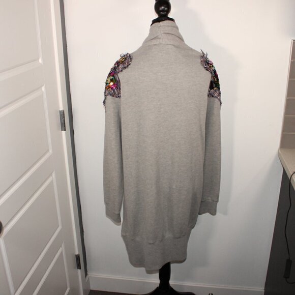 EUC Buffalo heather grey multicolour sequin patchwork star open cardigan Large - Picture 3 of 5